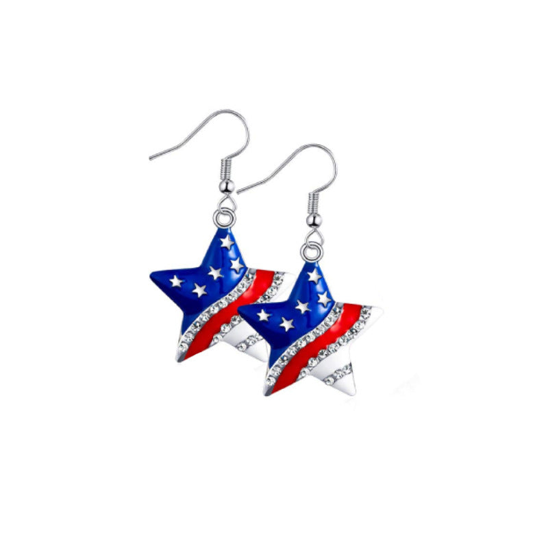 Women's Independence Day Alloy Earrings Red White Blue USA Letter Star Party Personality Wing Oil Drop Alloy Earrings