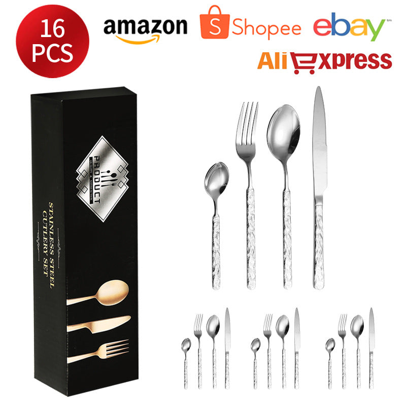 410Stainless Steel Cutlery Hotel Restaurant High-end Stone Pattern Knife Fork Spoon Set Western Cuisine Thickened Steak Knife Fork