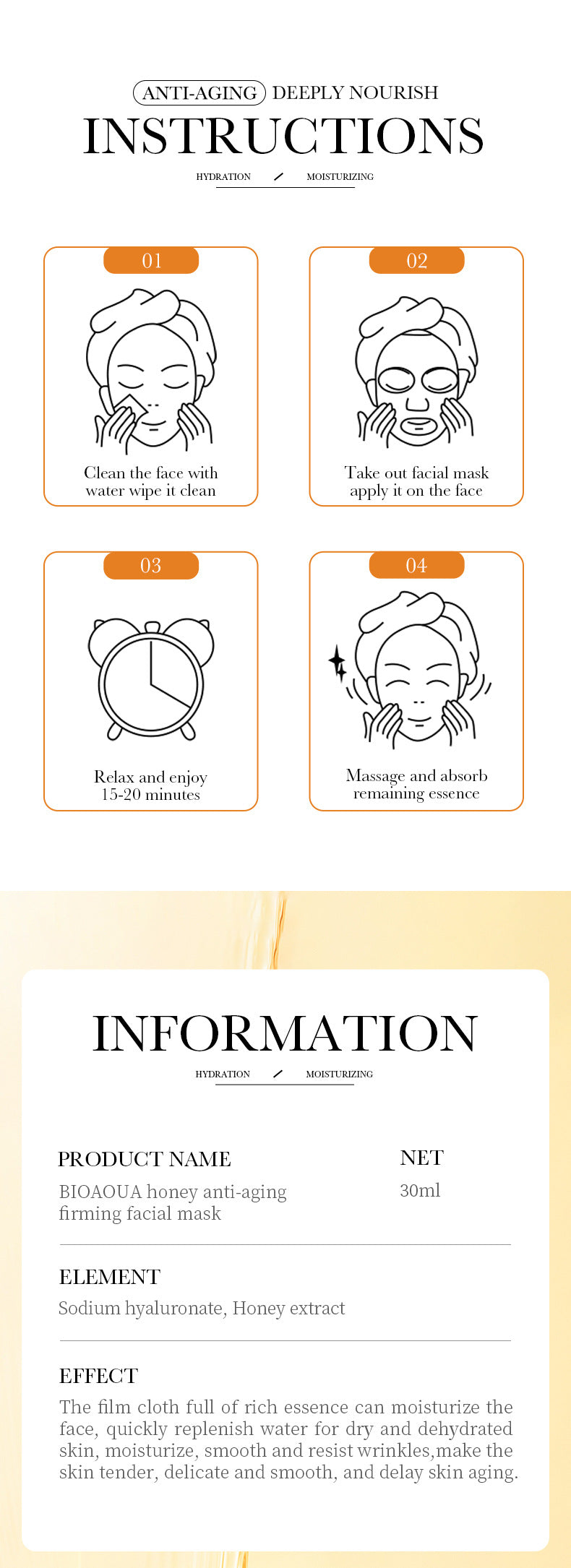 Mask30gBIOAOUA Honey Hydrating Pearl Moisturizing Rose Snail Moisturizing  Foreign Trade Wholesale
