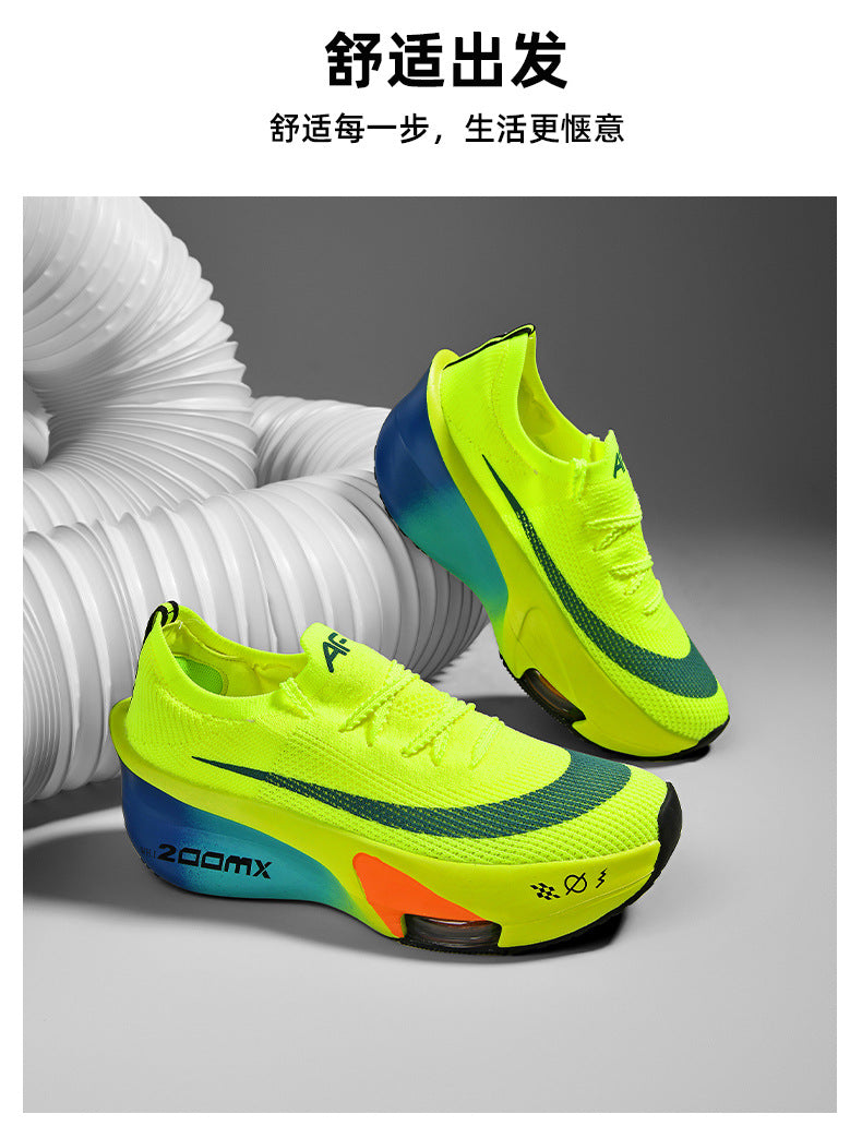 Autumn New High Elastic Double Mesh Breathable Student Training Racing Running Shoes Air Cushion Shock Absorption Full Palm Carbon Plate Sports Shoes