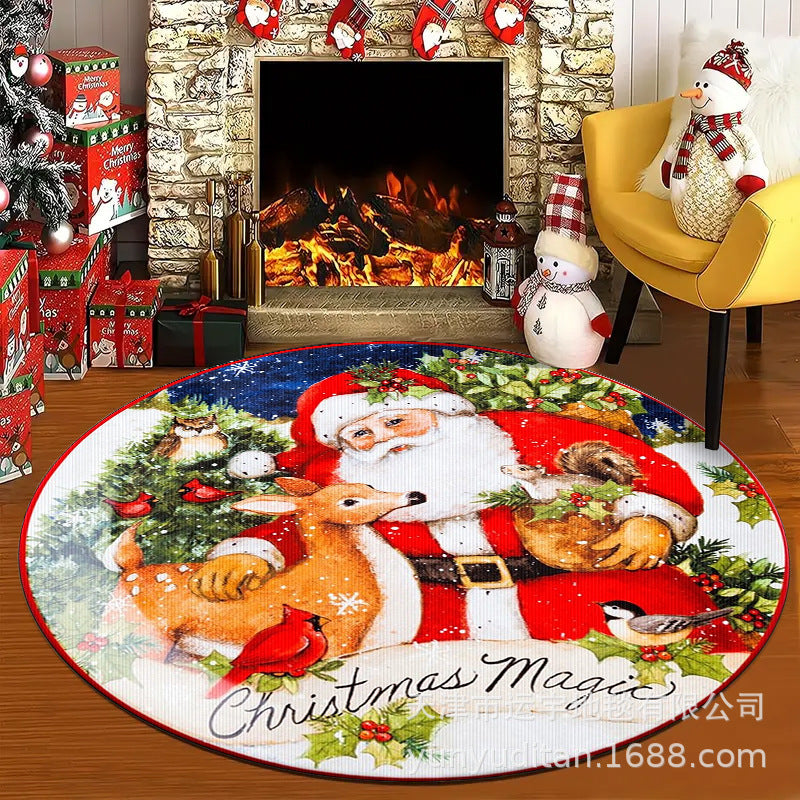 Christmas Carpet Round Living Room Crystal Velvet Floor Mat Christmas Decoration Atmosphere Mat Christmas Tree Floor Mat Customizable