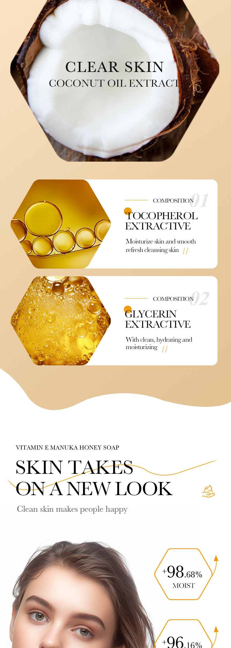 All English Vitamins E Soap BIOAOUA Honey Cleansing Bath Essential Oil Soap  Foreign Trade Wholesale