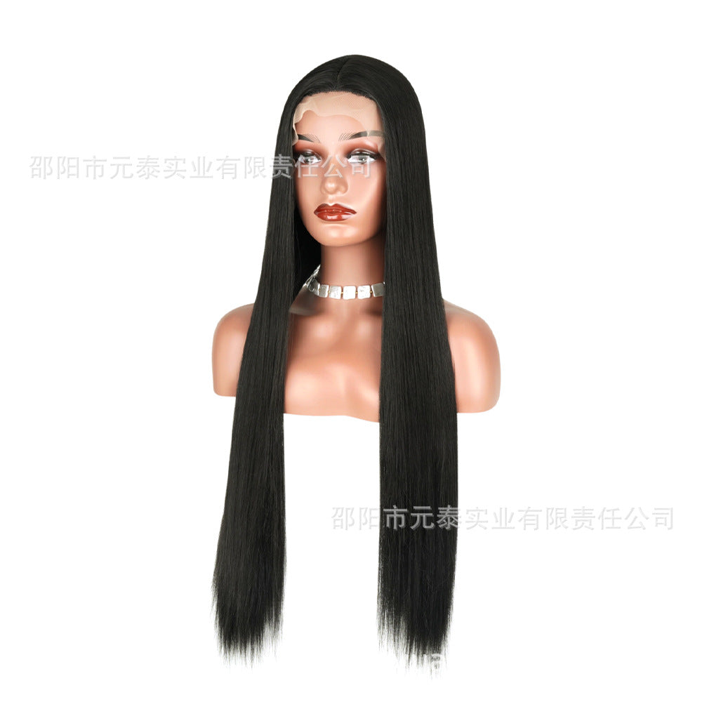Front Lace DRS88Long Straight Hair13*4Synthetic Hair Wig Cap Half Hand-Woven High-Temperature Fiber wig European and American Style