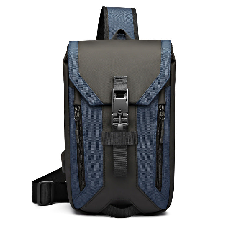 OZUKO Men's Chest Bag Trendy Brand USB Crossbody bag, water-resistant, lightweight, large capacity, single shoulder bag, outdoor chest bag