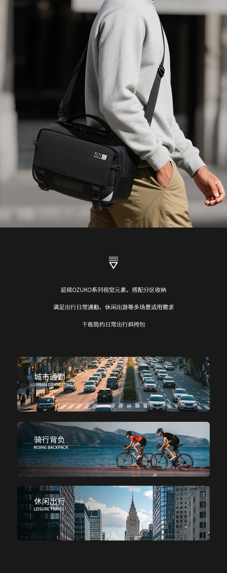 ozuko Men's Crossbody Bag Shoulder Bag Waterproof Large Capacity Outing Portable Bag High-end Multifunctional Trendy Brand