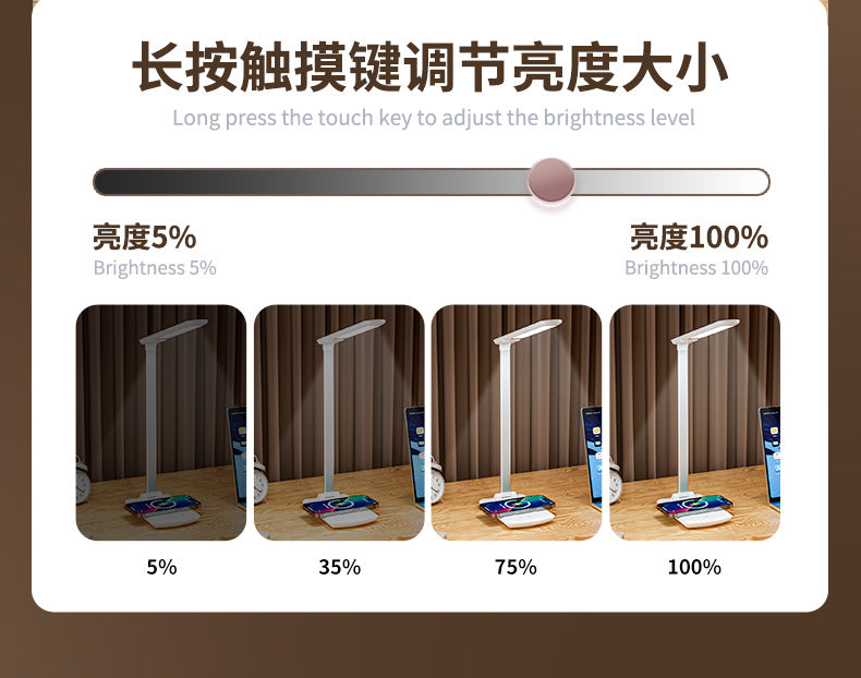 Factory Wholesale LED Smart Folding Desk Lamp Three Color Temperature Mobile Phone Wireless Charging Lighting Lamp Reading Eye Protection Lamp