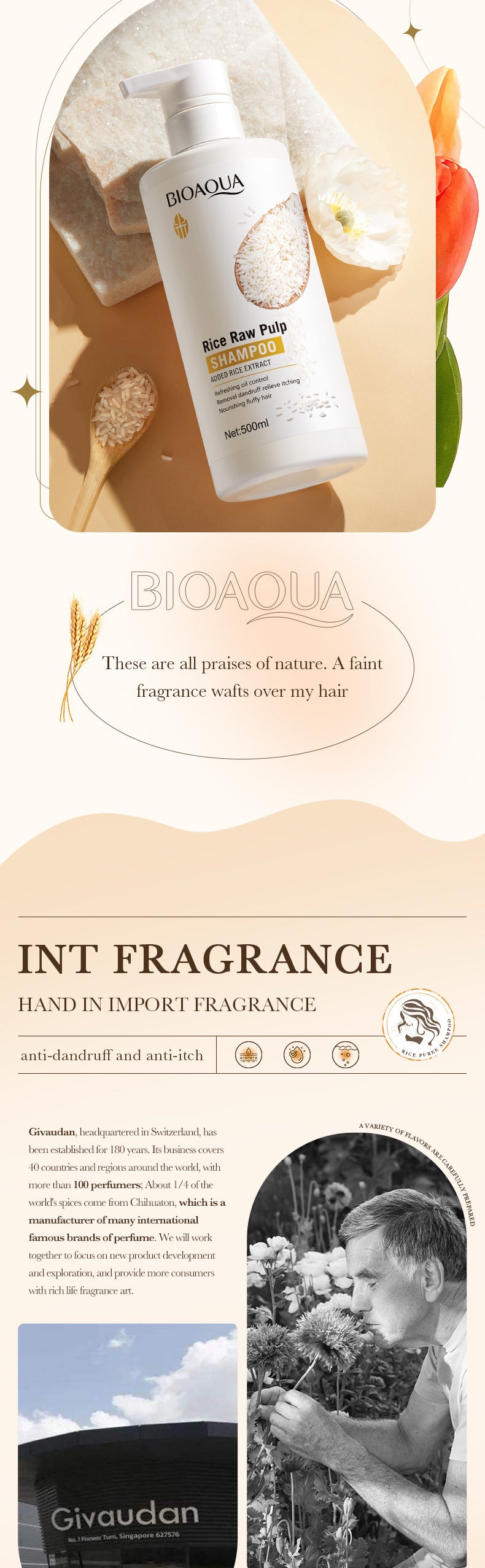 BIOAOUA Rice Puree Shampoo Anti-Dandruff Oil Control Volumizing Long-Lasting Fragrance Hair Wash