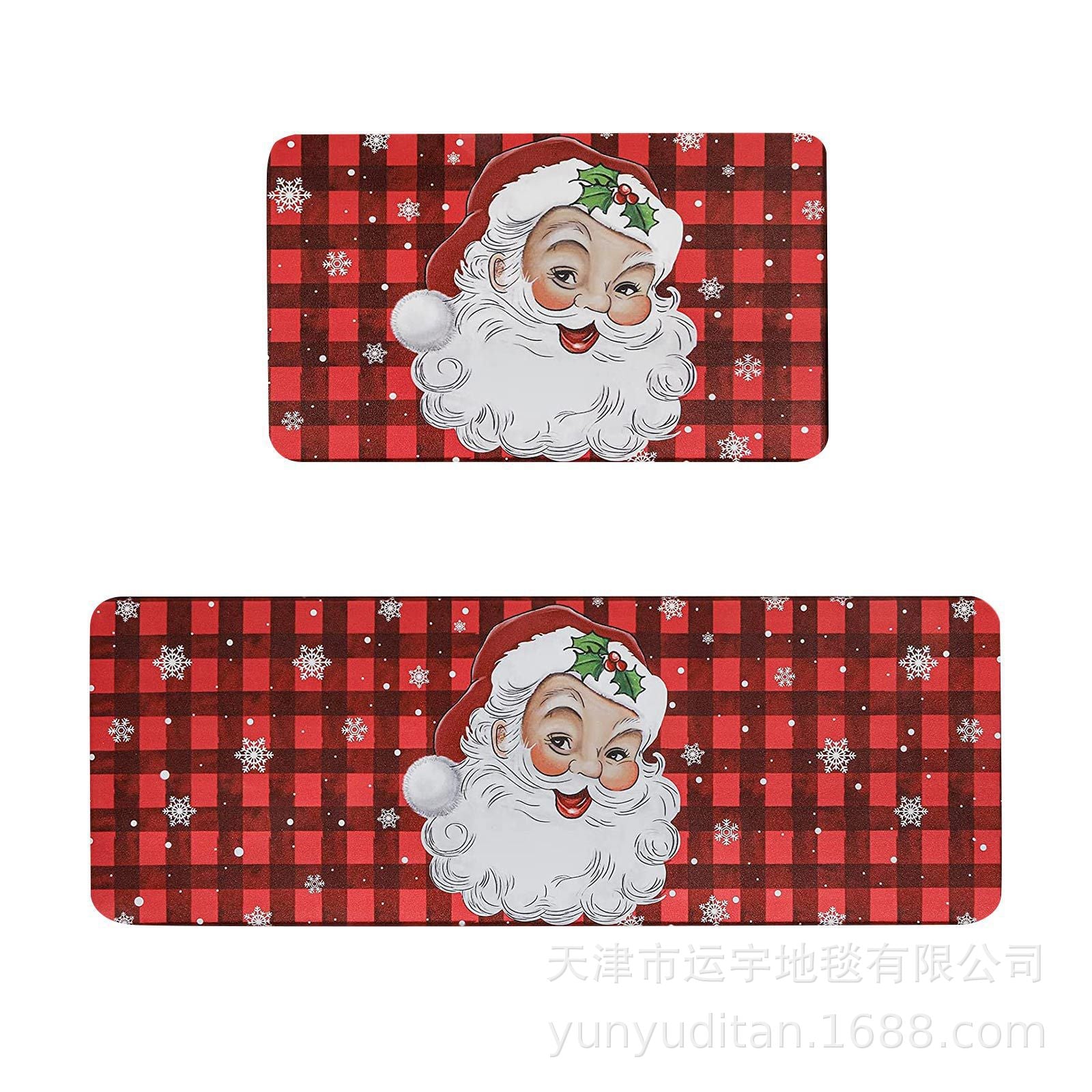 Christmas Kitchen Floor Mat Two-Piece Set Crystal Velvet Water-Absorbent Oil-Absorbent Non-Slip Foot Mat Holiday Decorative Floor Mat