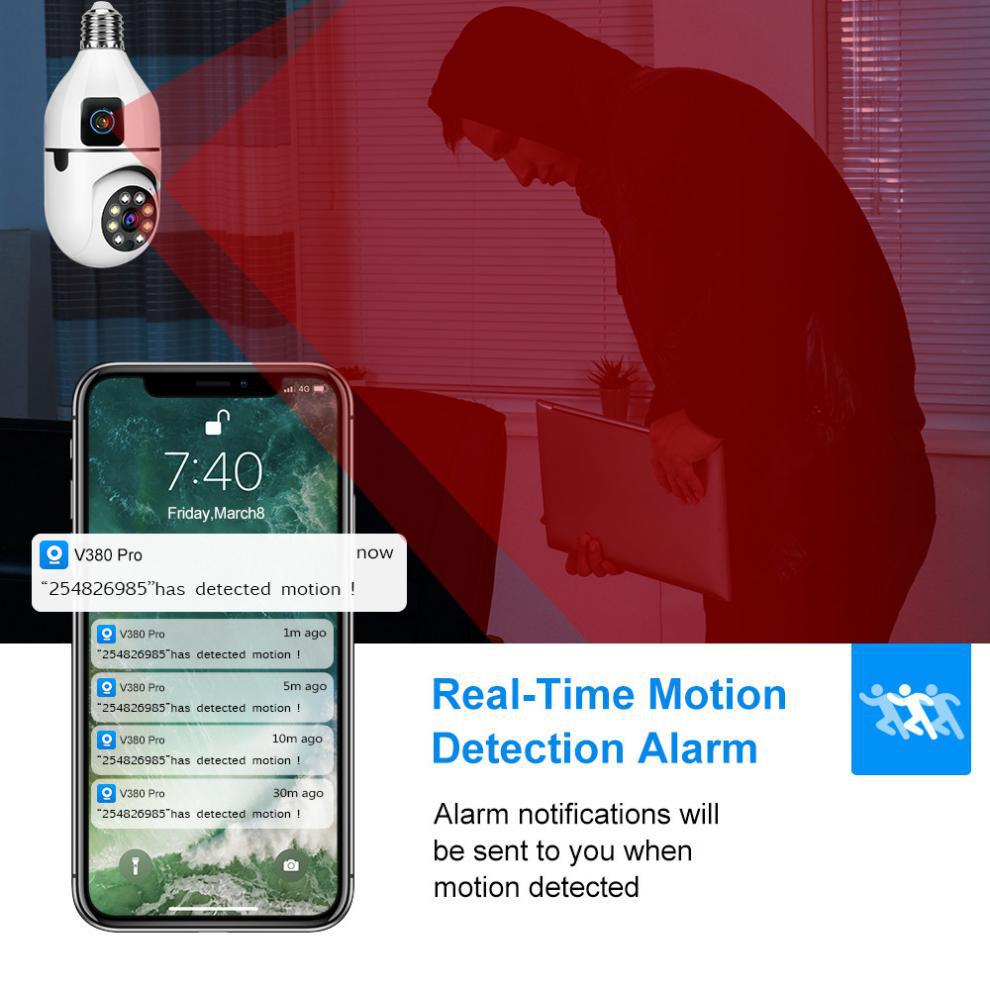 V380Binocular Bulb WiFi Camera Day and Night Full Color Panoramic HD Dual Lens Wireless Surveillance Camera