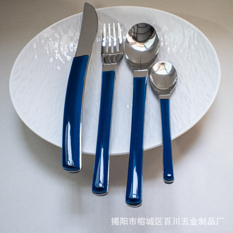 Gift Tableware5Main Stainless Steel Knife Fork Spoon Plastic Handle Hotel Real Tableware Western Knife Fork Spoon Set