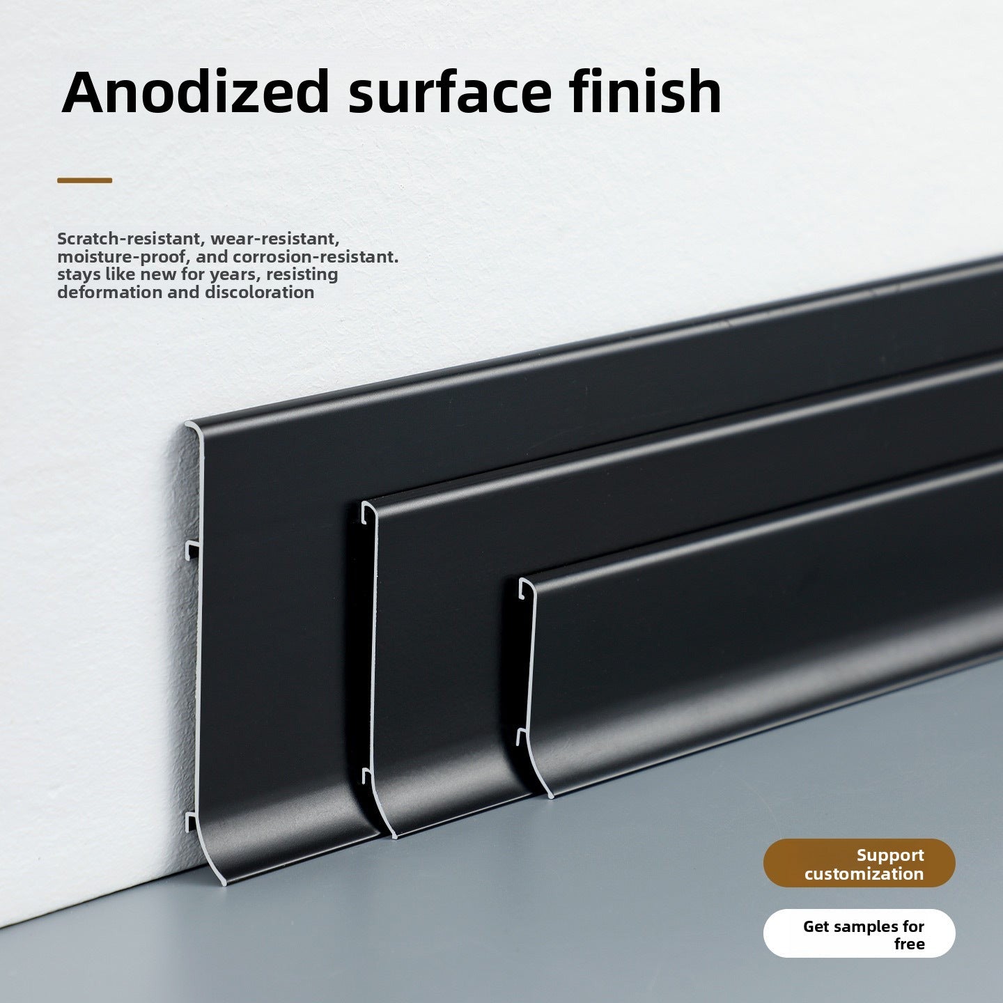 Thickened aluminum alloy skirting board with trendy metal clips for hotels6cm Minimalist Skirting Board