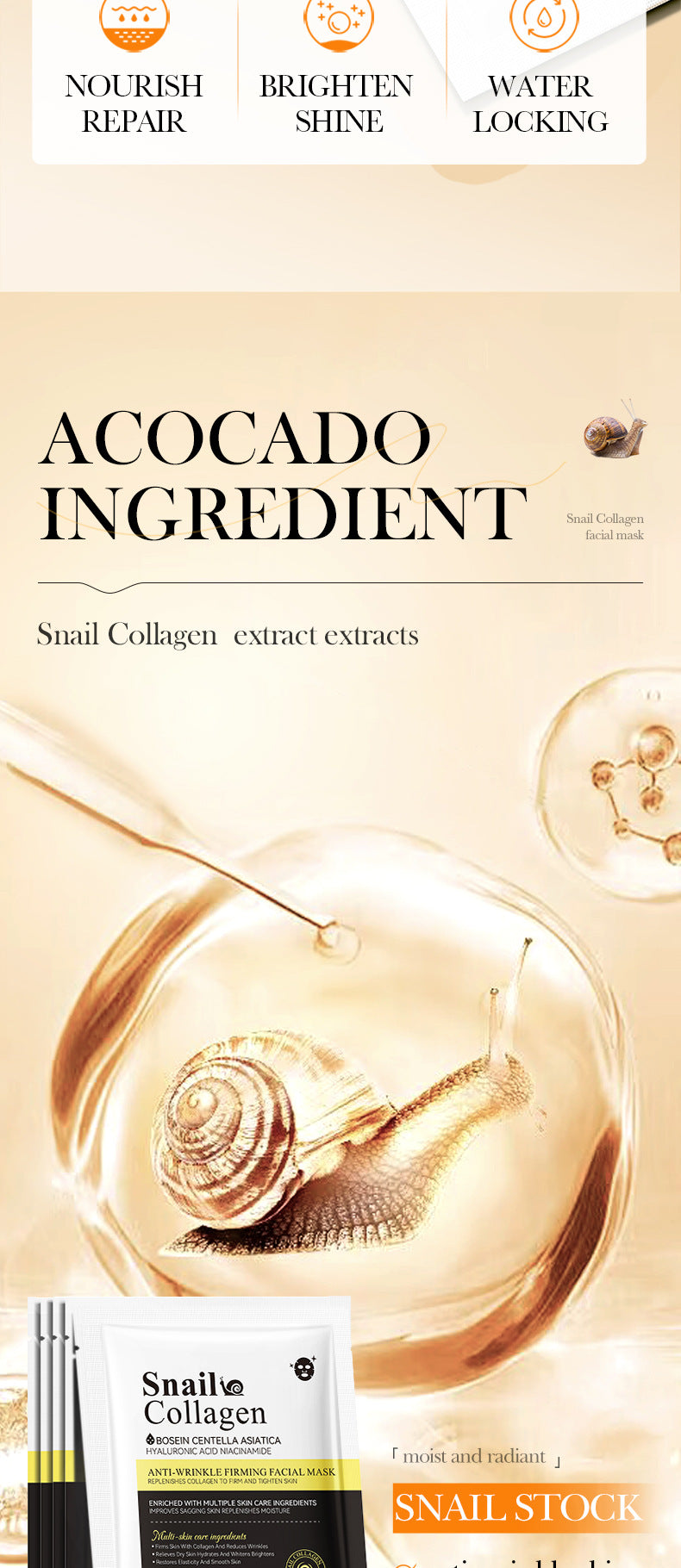 Snail Face Mask SADOER Collagen anti-wrinkle firming delicate skin mask  wholesale