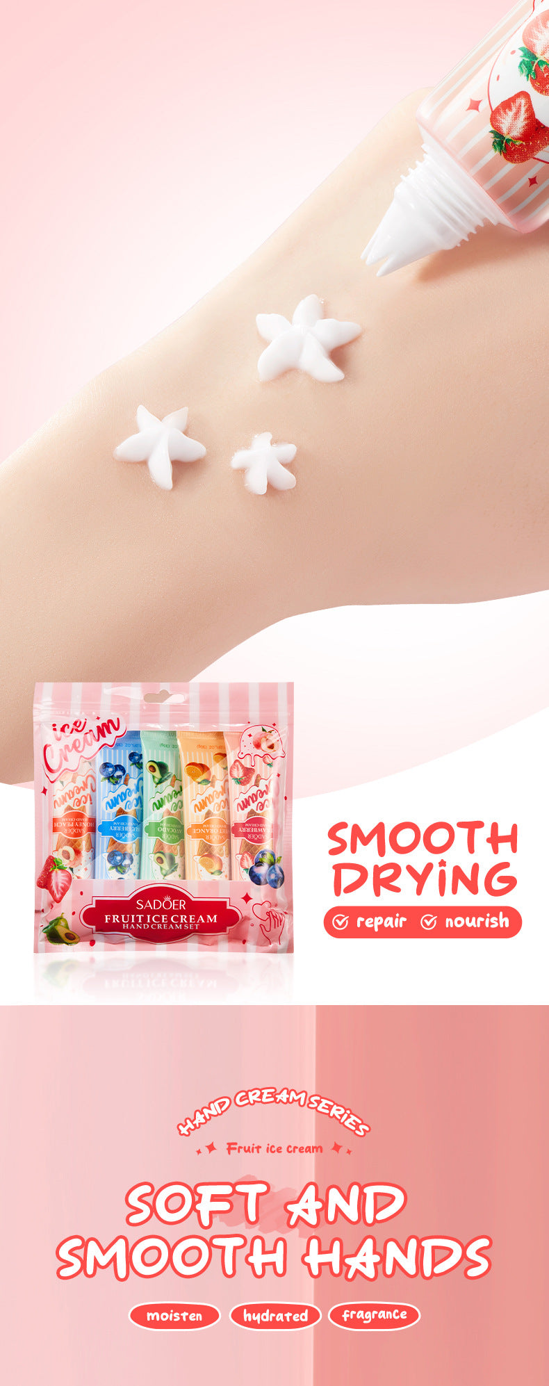 Fruit Hand Cream SADOER Ice Cream Series Moisturizing Autumn and Winter Hand Cream  Foreign Trade Wholesale