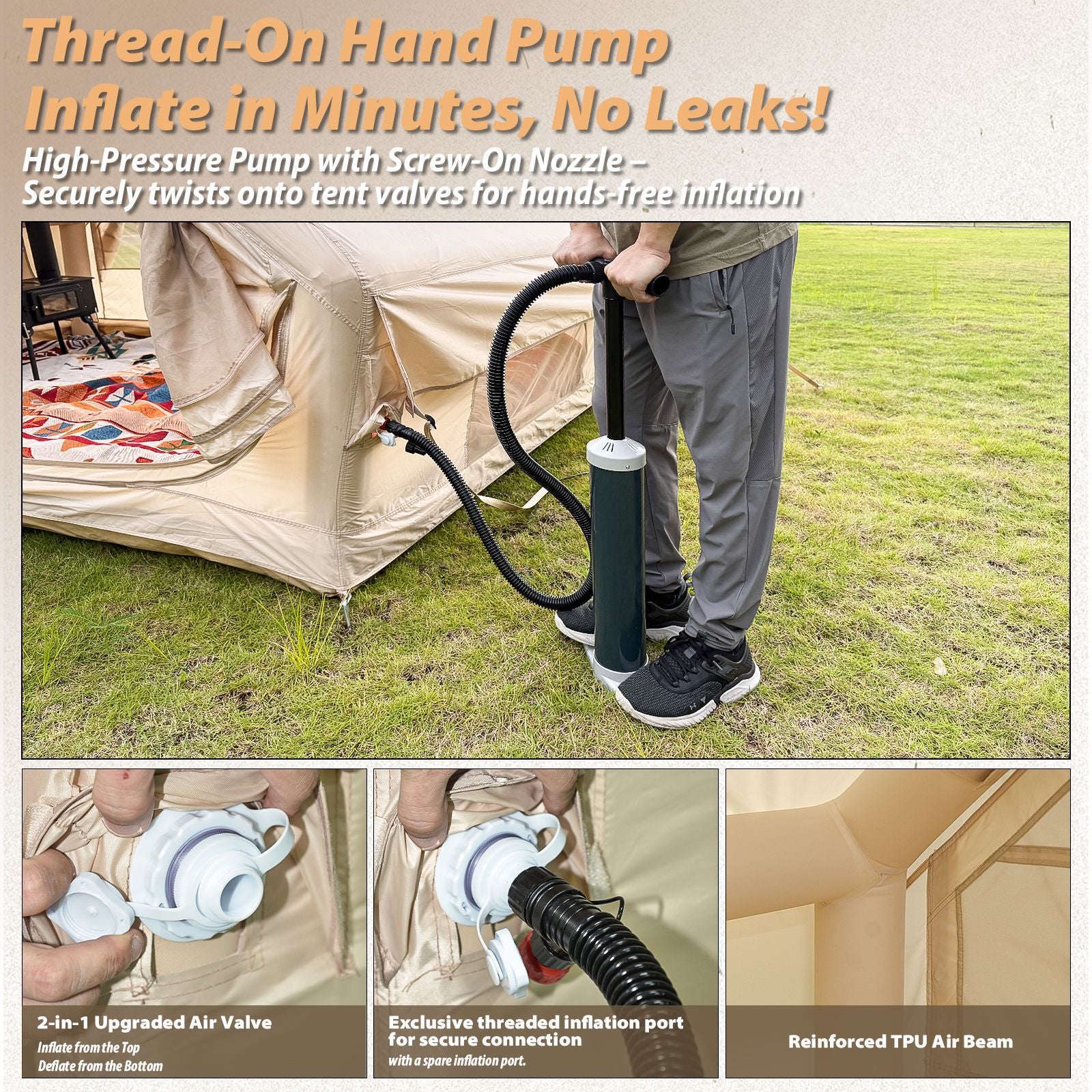 6.3㎡Inflatable Tent Outdoor Camping Oxford Cloth Light Luxury Family Camping Small House Camp Tent3-4People
