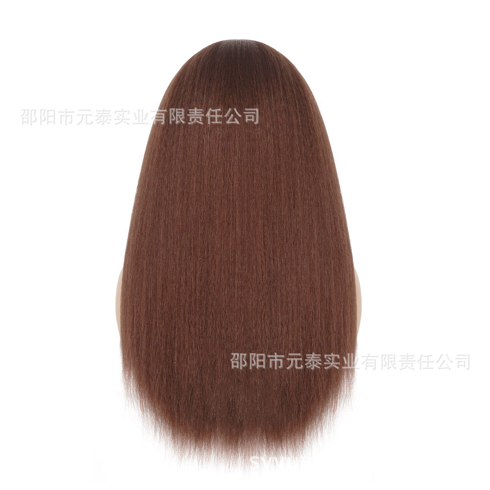 13x4BurgundyYaKiLaceFrontSyntheticWig Curly Hair with Side Bangs Cross-Border Exclusive