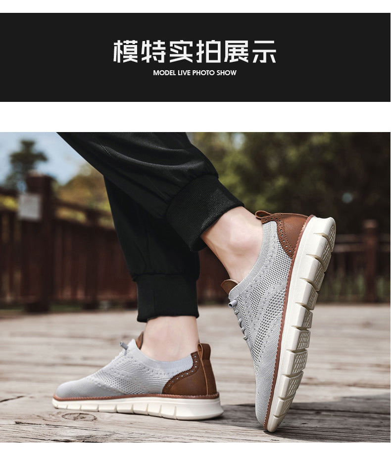 2025New Large Size Flyknit Casual Trendy Shoes Men's Brogue Carved Loafers Executive Business Shoes