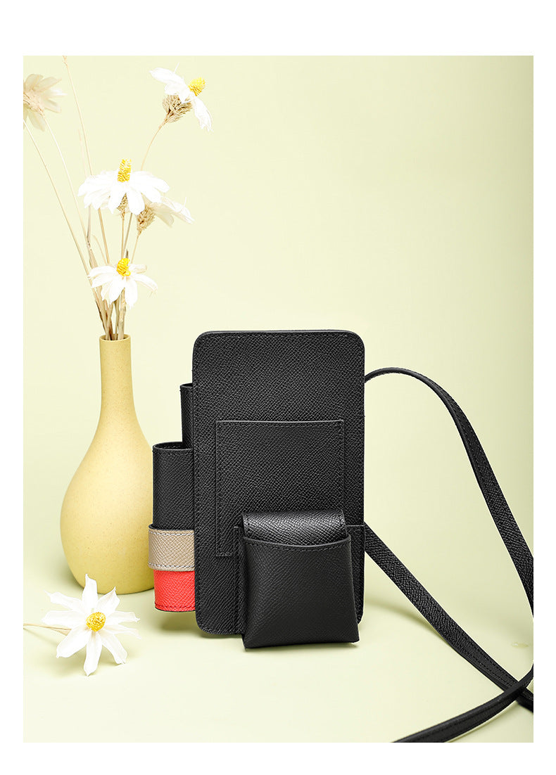 High-Quality Texture Fashion Versatile Lock Buckle Phone Bag Palm Print Genuine Leather Trendy Box Bag Simple Solid Color Crossbody Mini