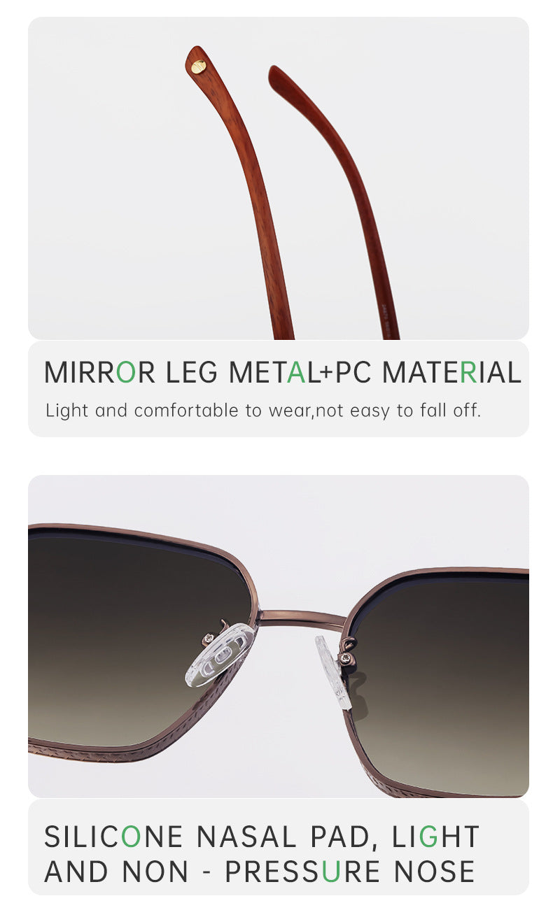 Vintage Imitation Wood Grain Temple Men's Sunglasses Outdoor Driving Square Frame Sunglasses Wholesale shades