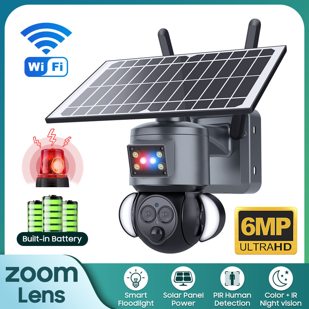New Product12Binocular Hybrid Zoom Solar Camera Courtyard6MP High Definition Red and Blue Alarm Monitoring