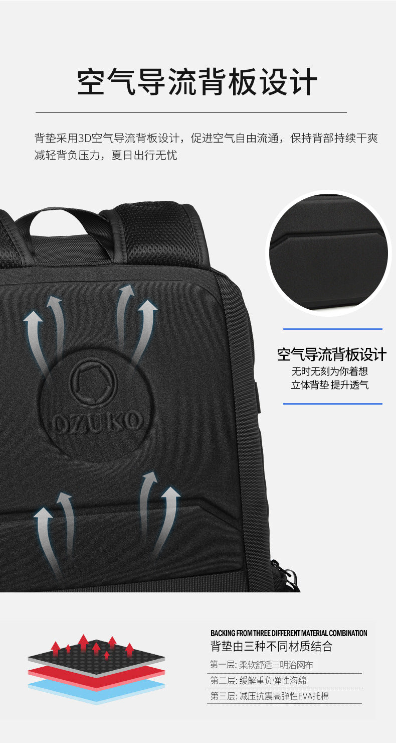 OZUKO Sports Backpack Men's Backpack Waterproof Multifunctional College Student Bag Commuting Cycling Outdoor Bag