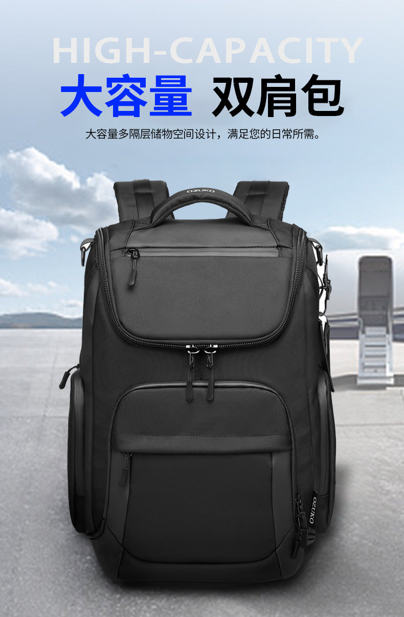 OZUKO Business Backpack Men's Commuting Large Capacity Computer Bag Travel Backpack High-end Waterproof School Bag