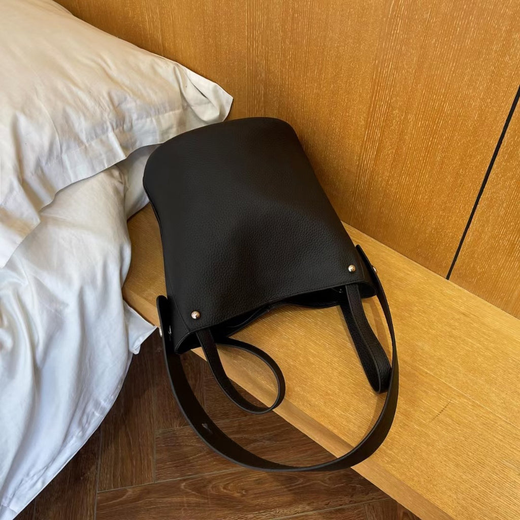 Guangzhou Genuine Leather Women's Bag Large Capacity Tote Bag Top Layer Cowhide Bucket Bag Handheld Shoulder Crossbody Bag Trendy