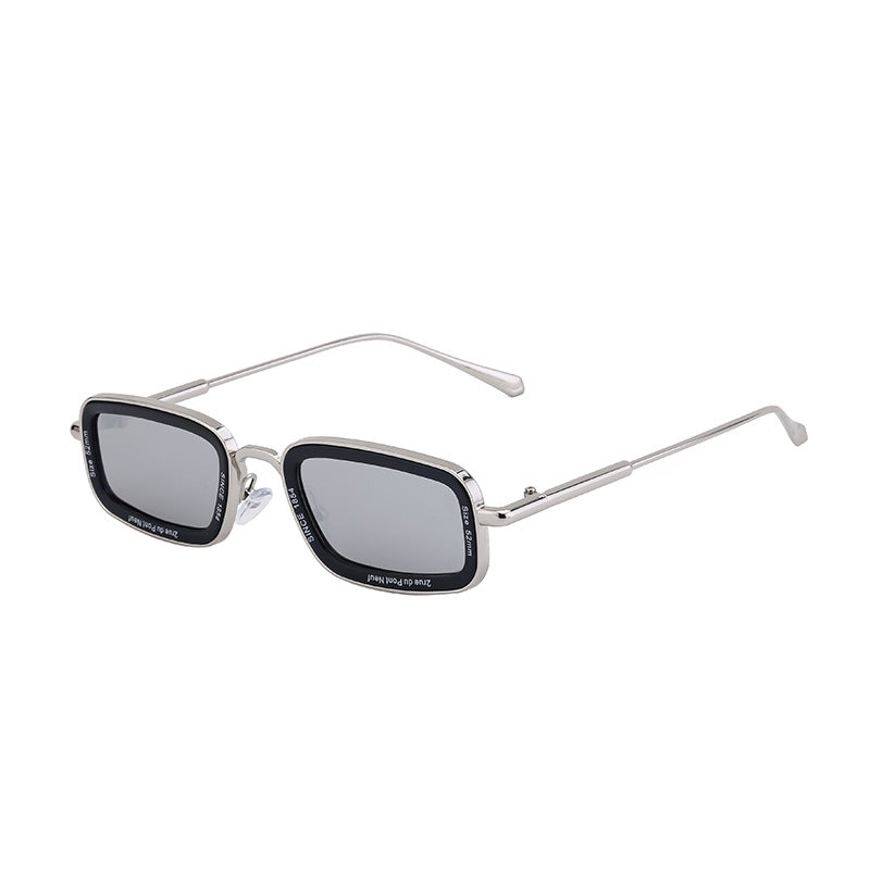 Square Small Frame Sunglasses for Women with Letter Print, Personalized European and American Retro High-End Feel ins Fashion Sunglasses for Women Trendy Glasses