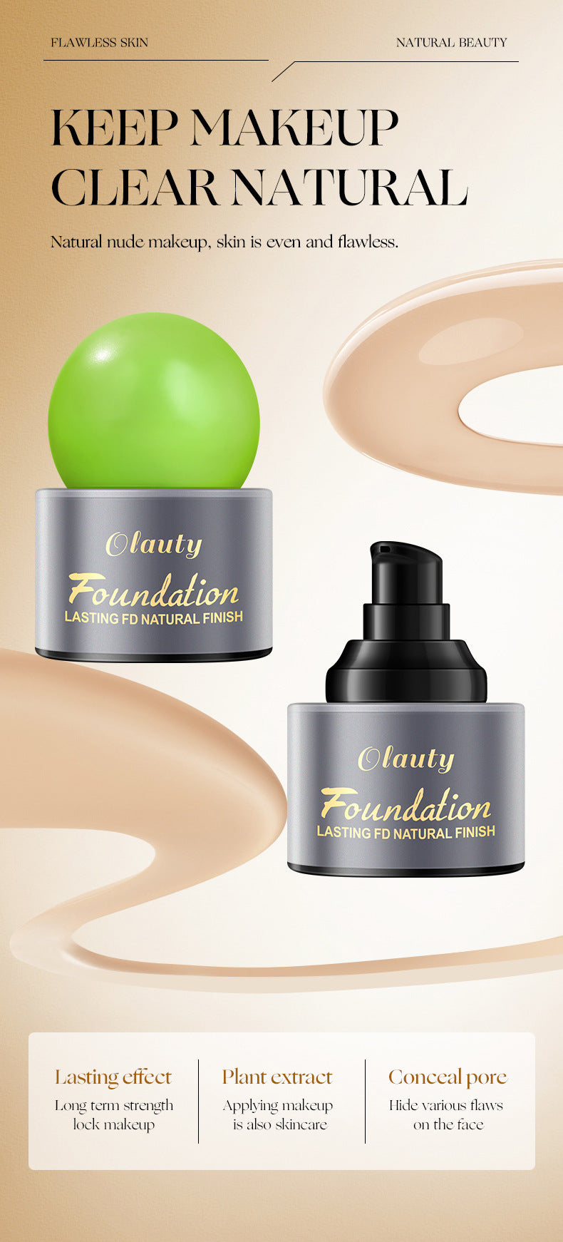 Olauty American Long-lasting Waterproof Foundation for Spot and Acne Coverage30g Packaged version