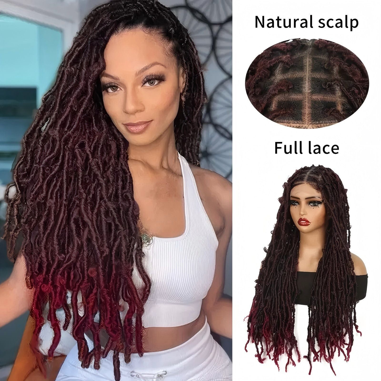 European and American Cross-Border Butterfly Curly Synthetic Full Lace Butterfly Curly Headband Butterfly Locs Full Lace Headpiece