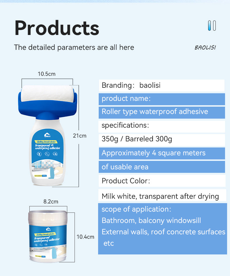 baolisi Roller Type Transparent Waterproof Glue Exterior Wall Roof Bathroom Leak Repair Glue Floor Tile Toilet Edge Leak Sealing