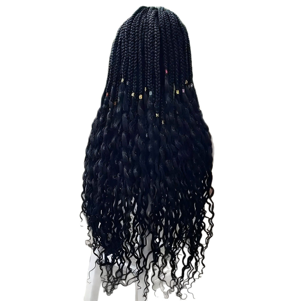 European and American Cross-Border Full Lace Three-Strand Braid Wig Synthetic Fiber Machine-Made Wig for Women Long Curly Hair