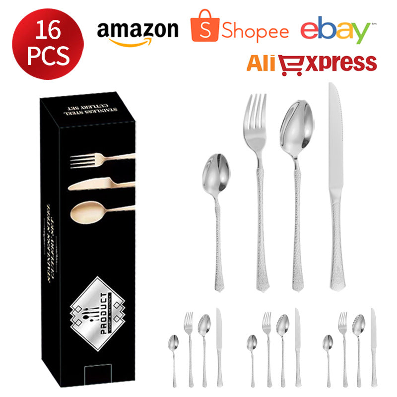 Stainless Steel Tableware Hotel Restaurant Crown Hammered Knife Fork Spoon24Set of Western Steak Knives and Forks