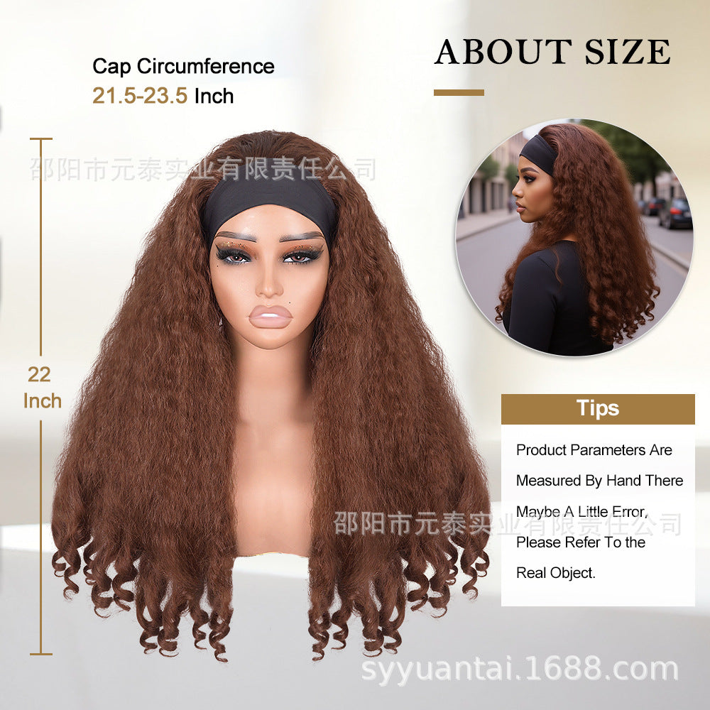 Africa YAKI Curly End Curly Hair Synthetic Wig V The top of the model is hollowed out