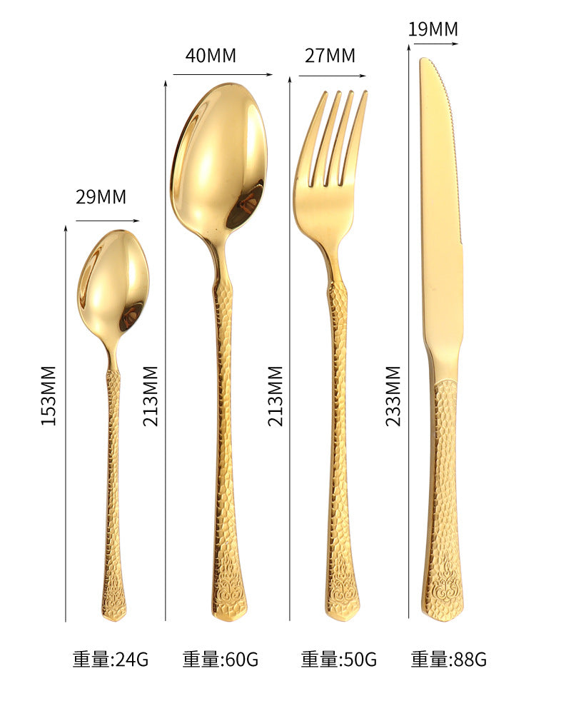 410Stainless Steel Tableware Hotel Restaurant Hammered Knife Fork Spoon24Set of High-End Western Cuisine Embossed Steak Knives and Forks