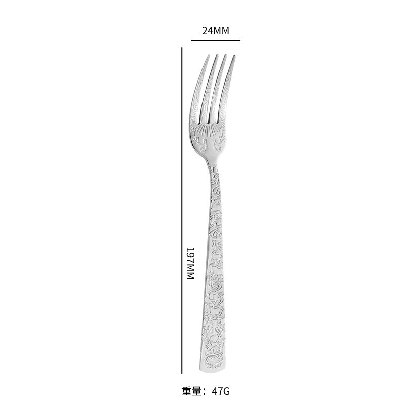 410Stainless Steel Tableware Hotel Restaurant Totem Knife Fork Spoon Set Vintage Pattern Western Steak Knife Fork