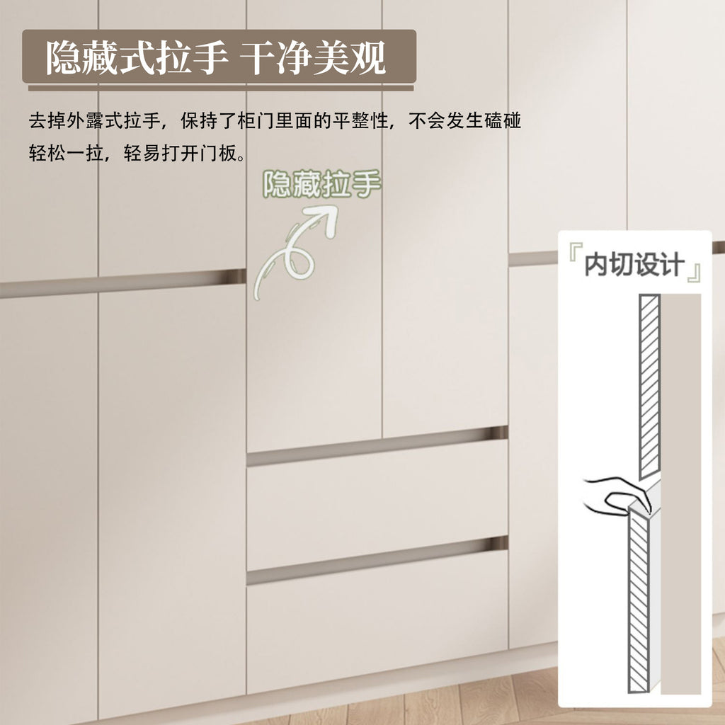 Bedroom Home Cream Style Solid Wood Wardrobe Simple Large High Cabinet Cream Style Segmented No-Installation Storage Large Wardrobe