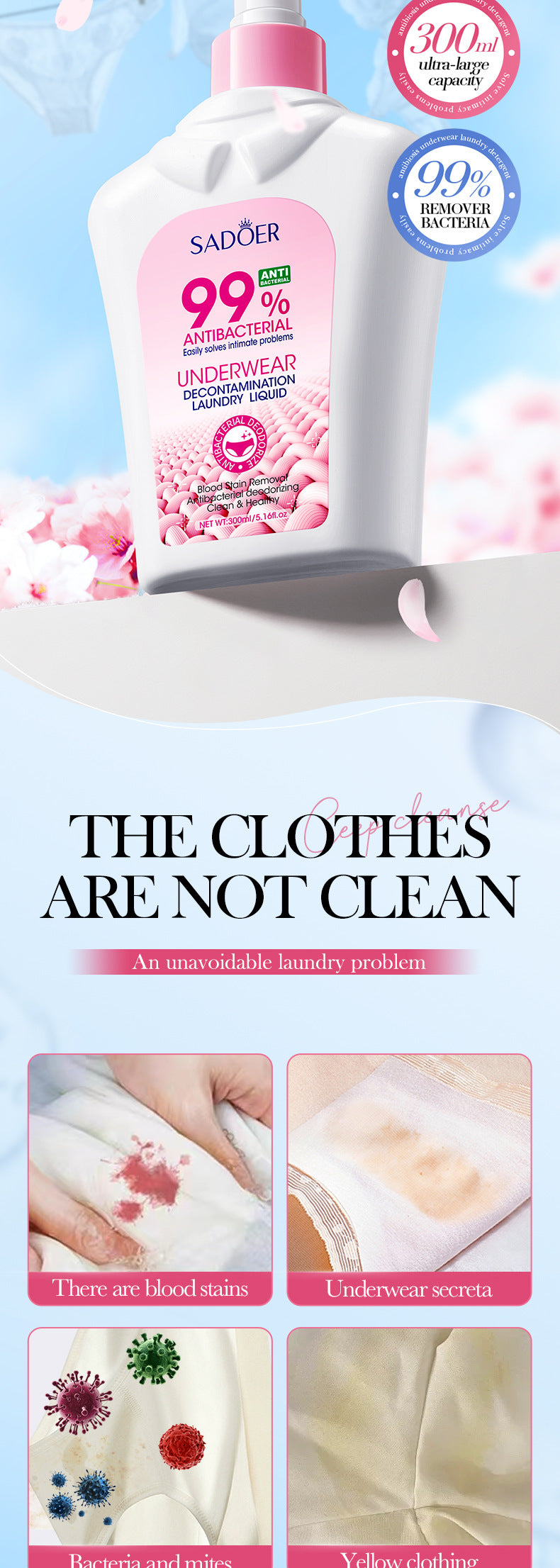 Antibacterial Stain Removal Underwear Laundry Detergent SADOER  foreign trade wholesale of laundry detergent for cleaning clothes
