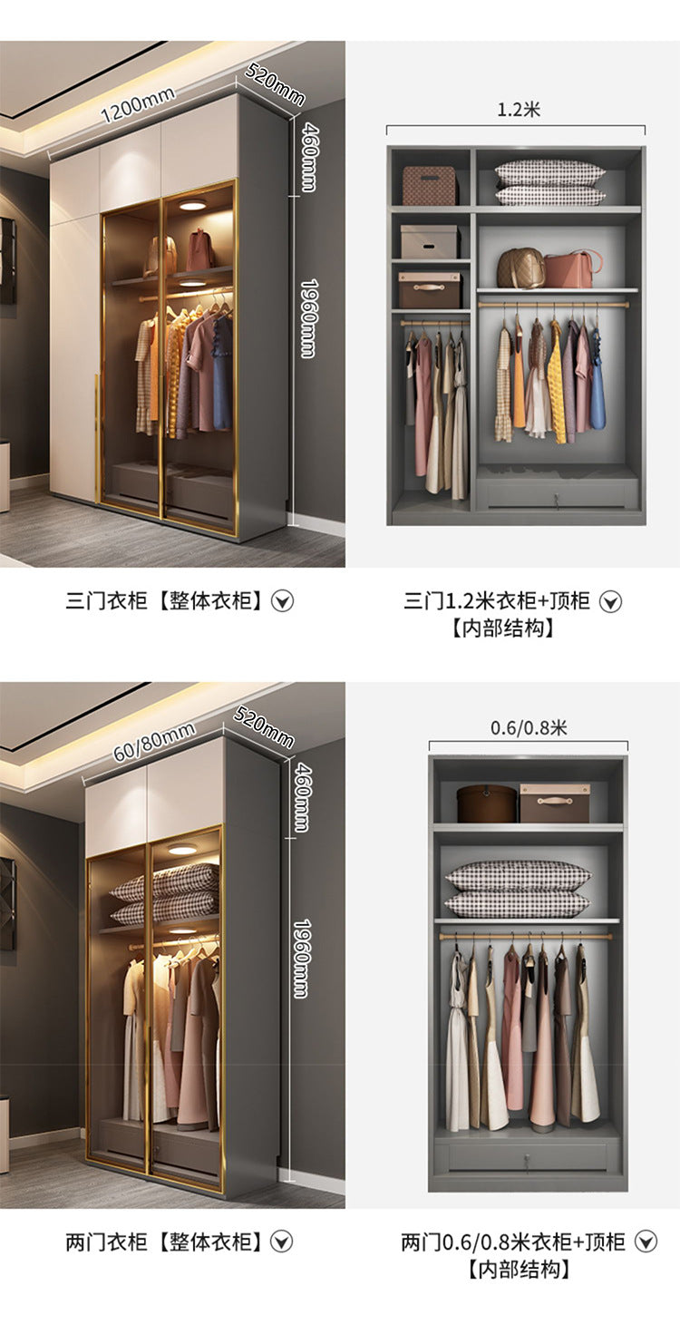 Light Luxury Glass Door Wardrobe Modern Home Bedroom Cloakroom Custom Processing Assembly Wardrobe Storage Large Wardrobe