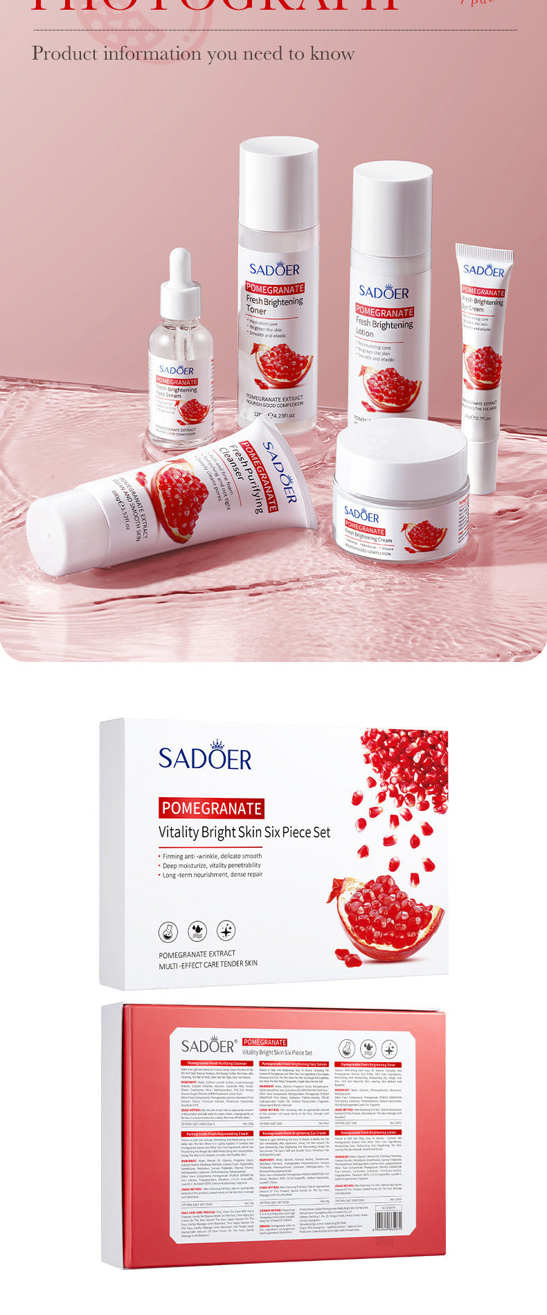 Red Pomegranate Skincare Set SADOER Hydrating Moisturizing Cleansing Nourishing  Wholesale