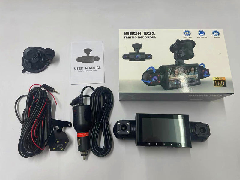 Dash Cam with Four Lenses1080P High-definition infrared night vision four-record simultaneous display dash cam DVR