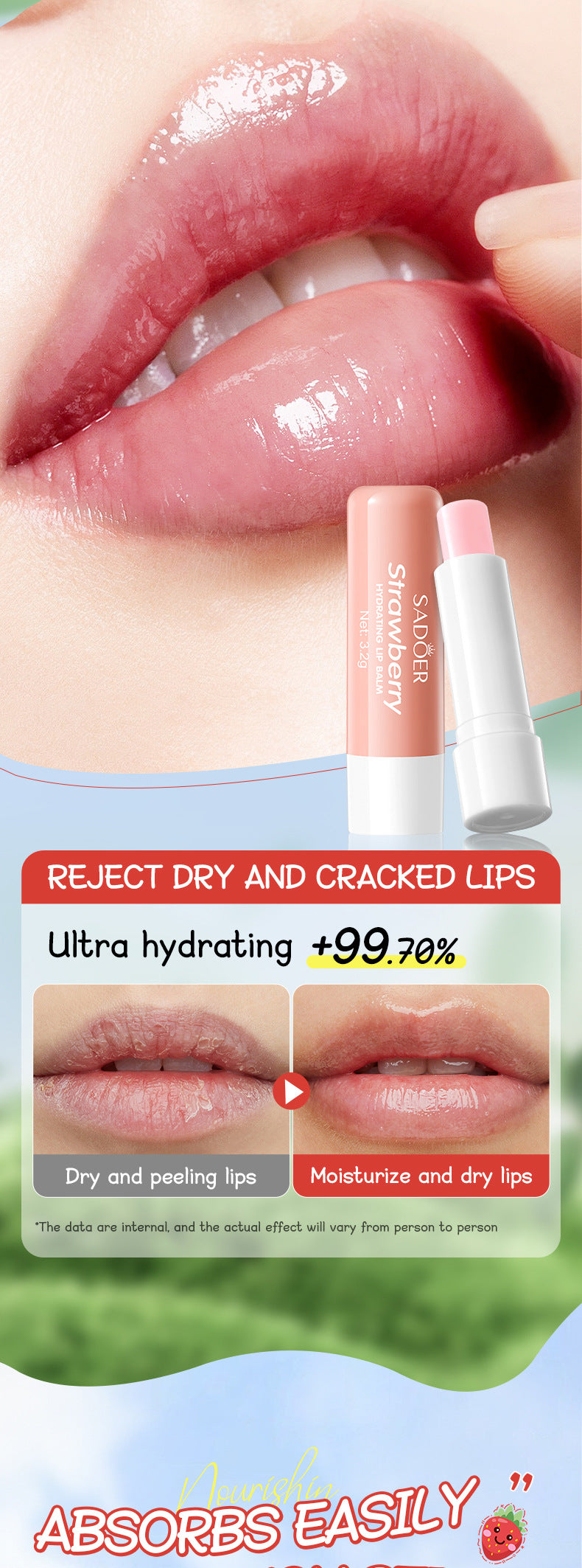 Strawberry Hand Cream Lip Balm Set SADOER Nourishing Autumn and Winter Hand Cream Lip Balm  Wholesale
