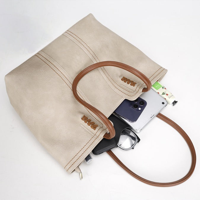 Korean Style2024New Fashionable and Elegant Simple Tote Bag Retro Large Capacity Mother-Daughter Bag for Women Shoulder Handbag Commuting