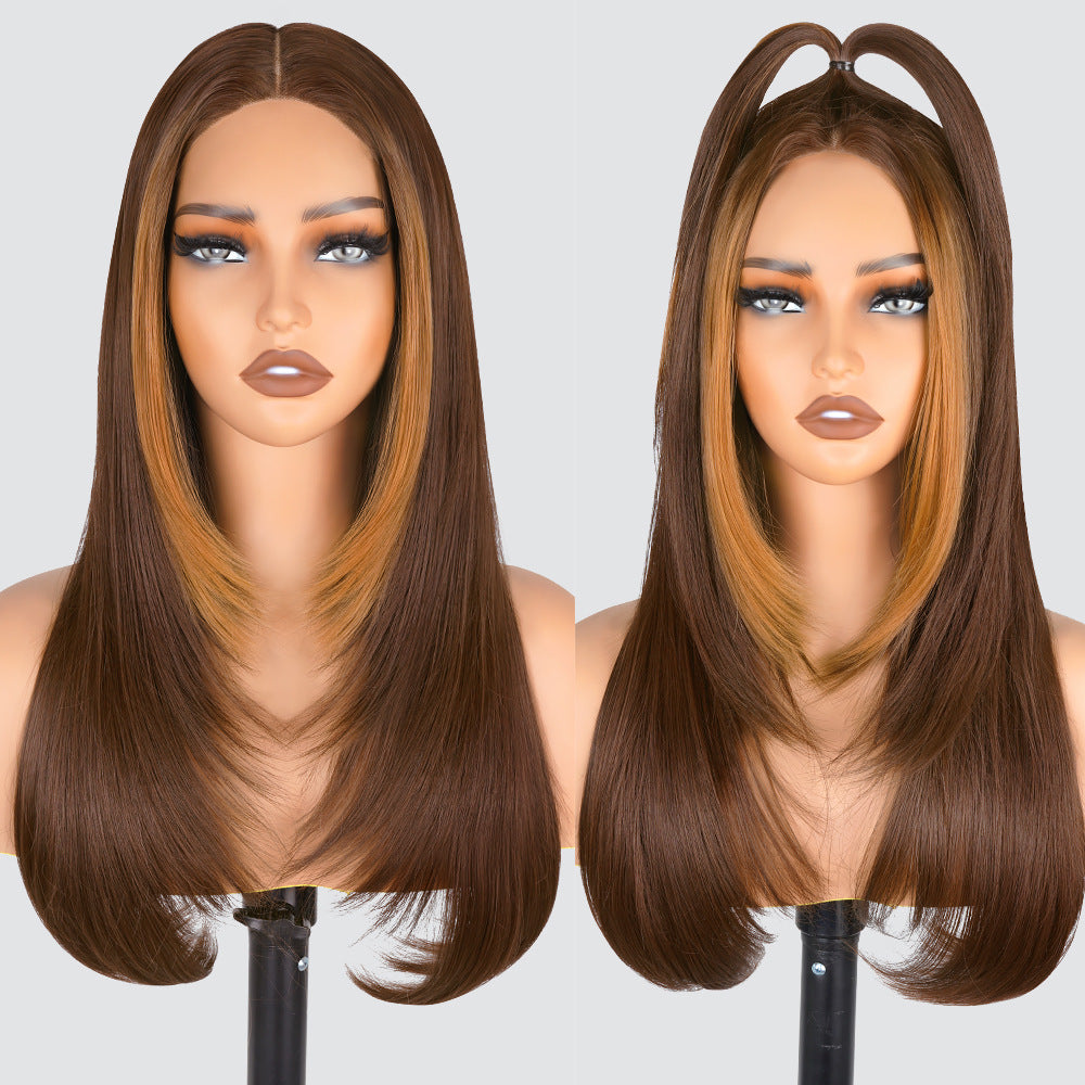 Synthetic Full Wig European and American Foreign Trade Hot-Selling Wig Highlight Straight Wig