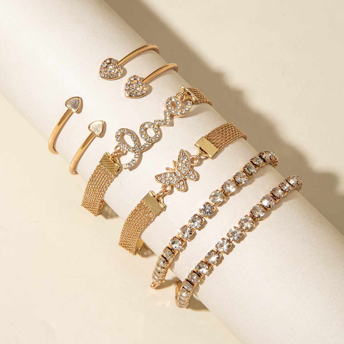 European and American Jewelry High-End Imitation Crystal Butterfly Bracelet Set Fashion Inlaid Diamond Heart Bracelet Wholesale