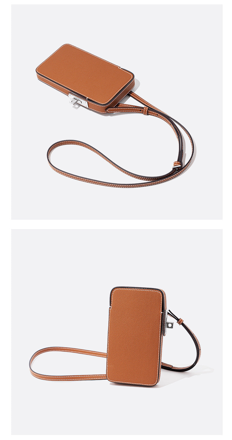 New Fashion Versatile Lock Buckle Phone Bag Solid Color Palm Print Box Bag Simple Mini Crossbody Bag for Women