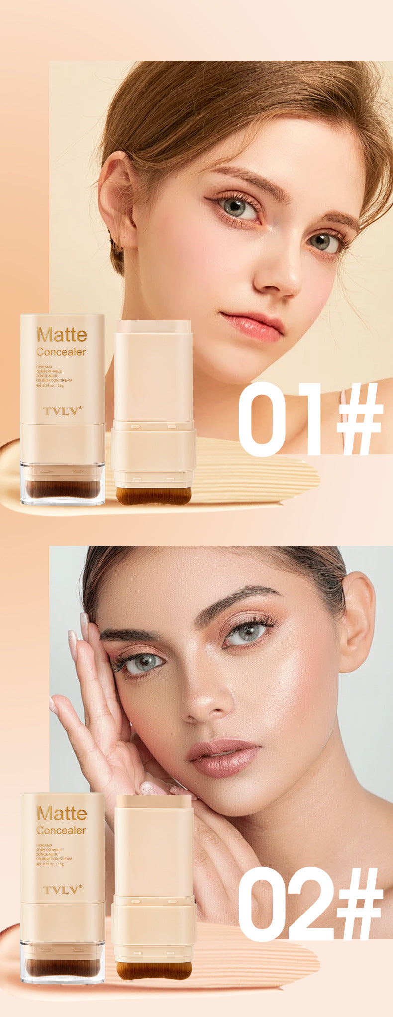 TK Specialized Flawless Dual-Head Eraser Foundation Stick Water Glossy Skin Concealer Long-Lasting with Brush Head Hydrating Makeup Remover