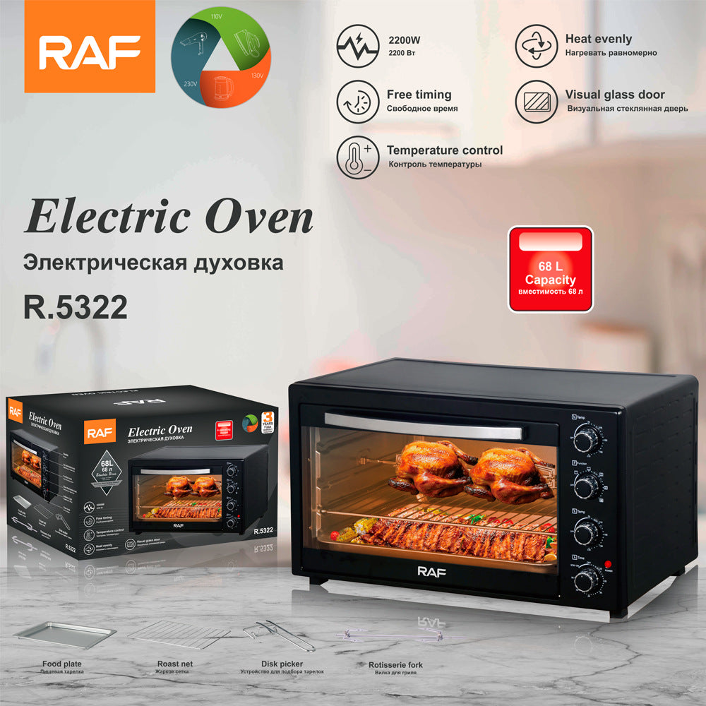 RAF Electric Oven EU Standard68L Multifunctional Household Large Capacity Fully Automatic Smart Oven Fryer with Visible Baking