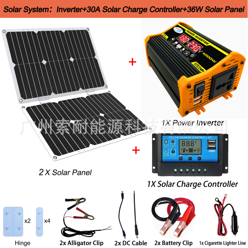 Solar Energy Kit System:12V Inverter 30A Controller 18W Solar Panel Solar System