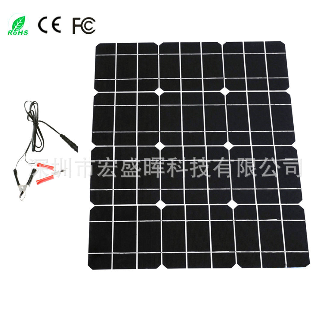 30W18V Monocrystalline Solar Panel Battery Charger Convenient and Portable12V Battery Charging