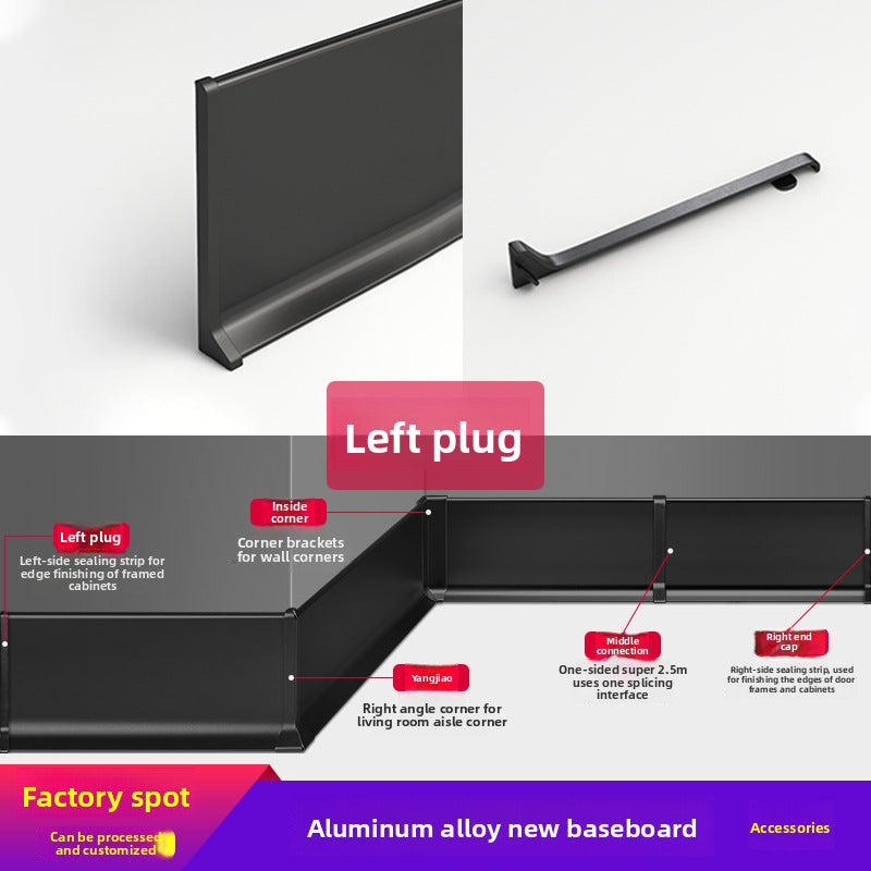 Aluminum alloy skirting board, ultra-thin snap-on minimalist corner trim6cm8cm Metal stainless steel ultra-narrow baseboard